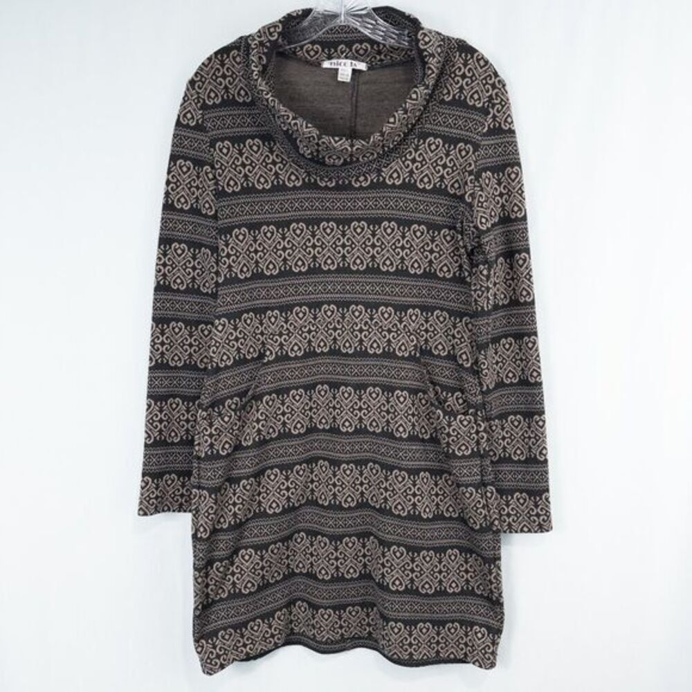 Nico LA Cowl Neck Tunic Sweater Dress Womens Large Nordic‎ Fair Isle Pockets